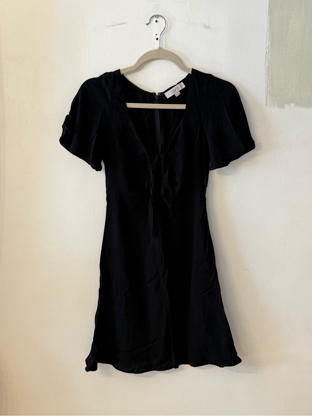 LOFT Black Flutter-Sleeve V-Neck Mini Dress